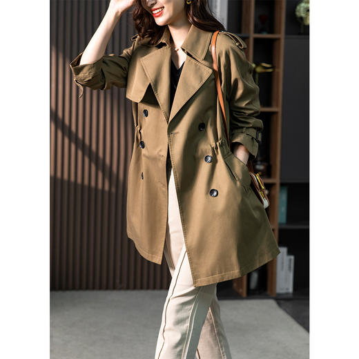 85618原形卡其色西装领风衣外套女2024春季新款韩版设计感收腰气质大衣 商品图2