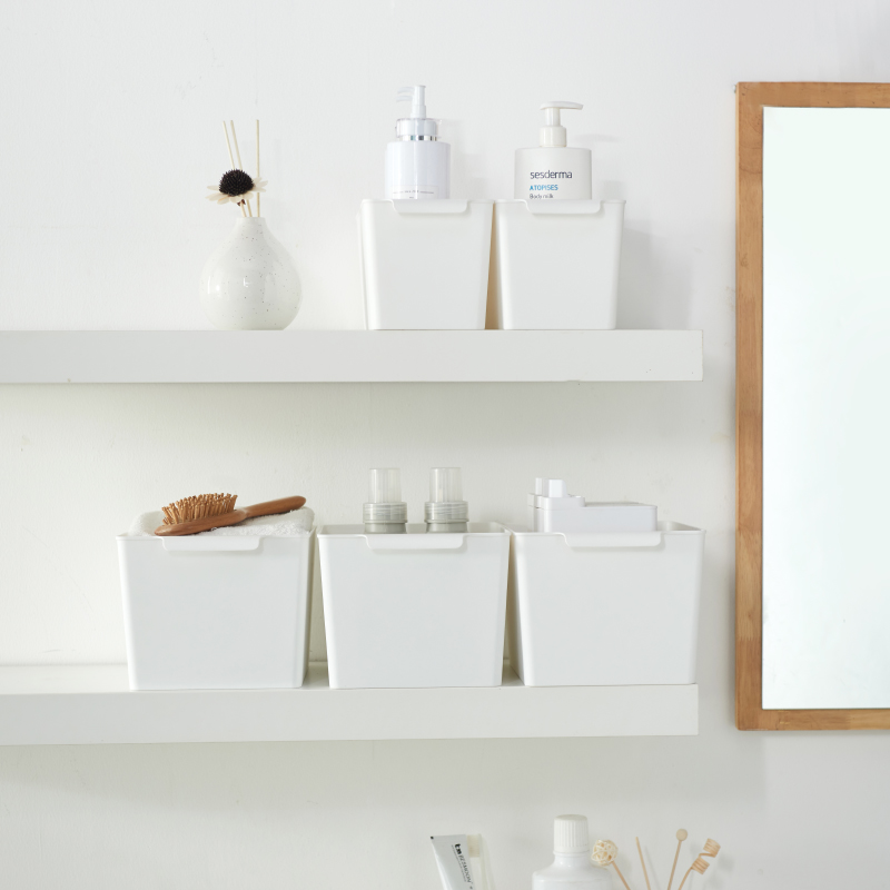 【白色3种规格可选】娜家无盖弯柄收纳筐