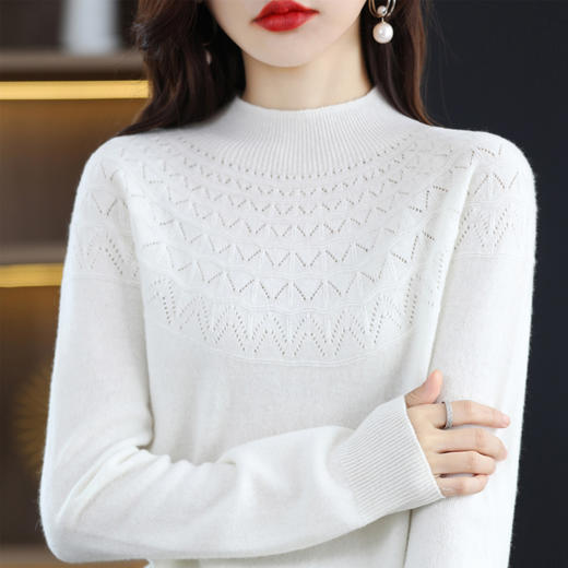 优选丨反季-半高领长袖打底衫女100%羊毛一线成衣镂空外穿XKD105 商品图6