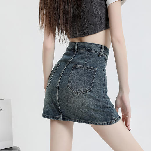 LR分割口袋设计感高腰A字牛仔裙 商品图3