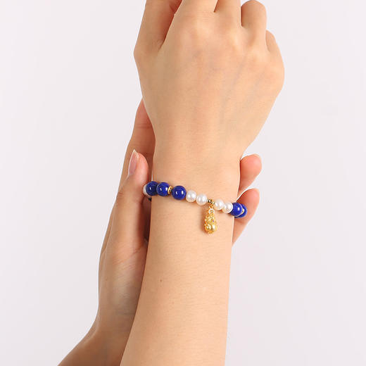 【金韵亨通】高品质7A+帝王青金石珍珠手链 淡水白珍珠咬金貔貅四面fo手串 商品图4