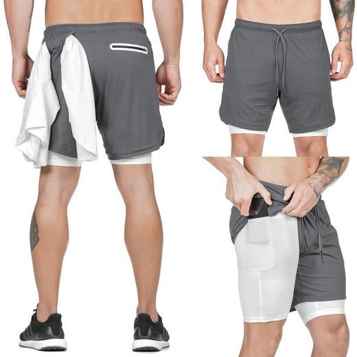 【可以挂毛巾的马拉松短裤！】秒干双层短裤！可插手机！可挂毛巾！多功能马拉松运动健身短裤! 夏季男运动短裤速干假两件健身裤子锻炼户外休闲裤五分裤-LC24AA01 商品图4