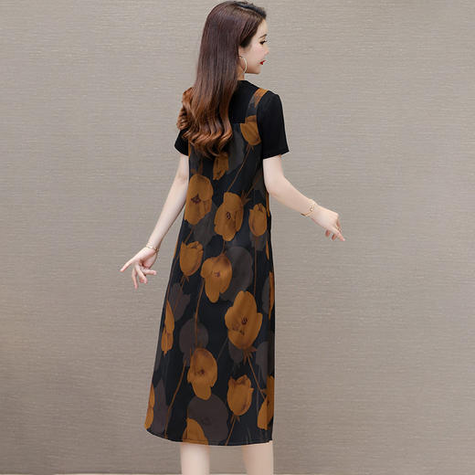 洋气印花中长款，拼结宽松休闲裙QYM- LRX-MJE8846-Y 商品图2