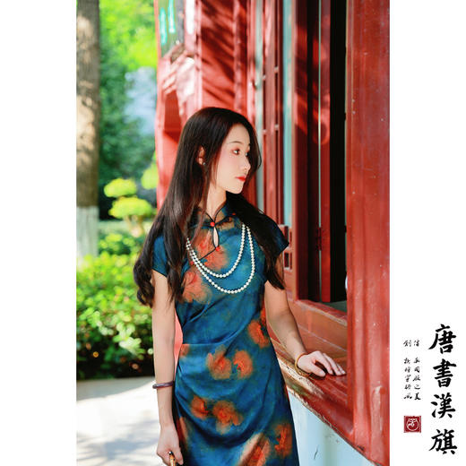 【京华】双面仿香云纱立领水滴镂空改良旗袍新中式 商品图3