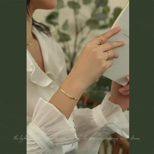 Oflye潮流饰品  高质感碎银几两方块手链女镀18k金色小众轻奢方砖手串+925通体银小方糖项链女夏简约轻奢小众设计感锁骨链复古颈链★ 商品图2