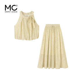 女装圆领无袖A版娃娃衫+松紧腰半身裙套装-24398S4222398