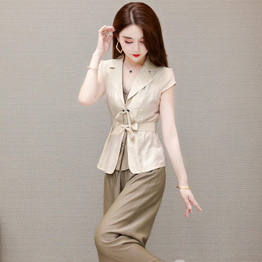 修身时尚小衫+宽松长款休闲高腰阔腿裤大码两件套QYM-OMS-SDA131-L 商品图2