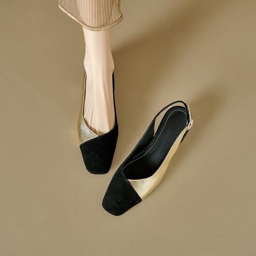 【预售5天】极简风~真皮拼色包头凉鞋女2025夏气质粗跟后空鞋CFE&3835 商品图1