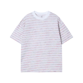 T1221新款彩色针织条纹男女同款短袖百搭潮流休闲上衣宽松时尚T恤