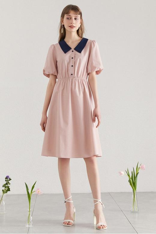 Y.SING衣香丽影 撞色领格子泡泡袖连衣裙 12469 商品图4