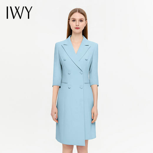 IWY/蓝色西装连衣裙七分袖袖高级气质主持人播音艺考时尚通勤工装Q14235 商品图2