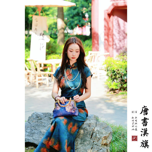 【京华】双面仿香云纱立领水滴镂空改良旗袍新中式 商品图1