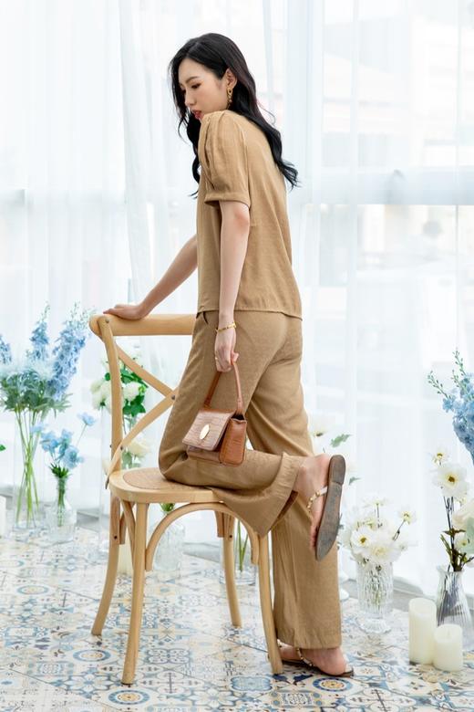 LNNNS 简约气质圆领泡泡袖阔腿裤套装 13086 商品图3