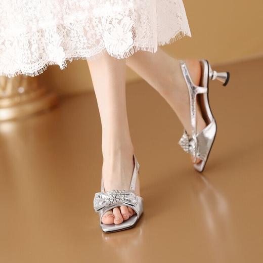 【预售5天】时尚气质露趾凉鞋，真皮方头配裙子高跟鞋SJS&154-1 商品图2