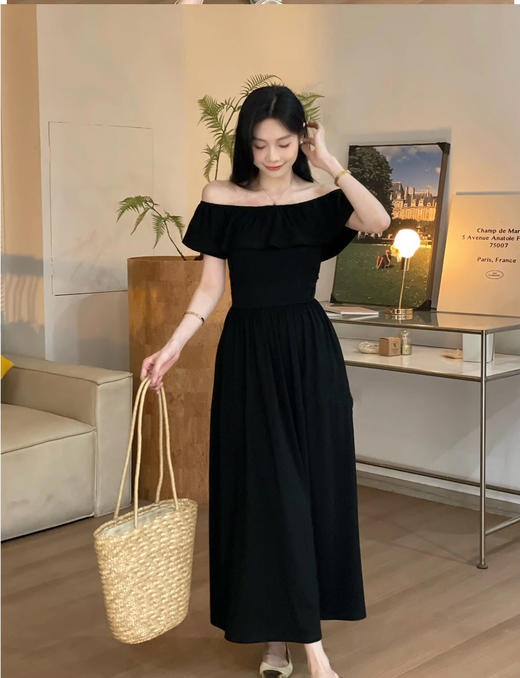 优雅一字肩连衣裙 商品图4