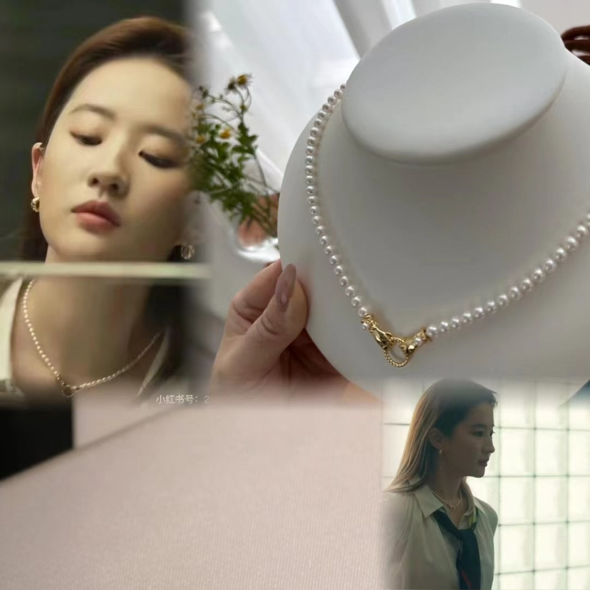 玫瑰刘亦菲同款“手手”项链 选用上档次的近圆珠，无暇级别强光，整体质感很棒，4-5mm