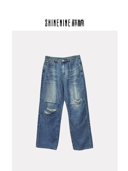 W429131705破洞直筒牛仔裤 商品图0