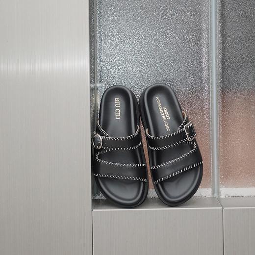 BIUCILI「Lazy summer」原创设计简约牛皮厚底一脚蹬勃肯凉拖鞋女 商品图0