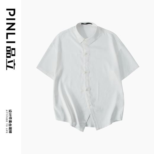 PINLI品立夏季新款新中式盘扣短袖衬衫男提花宽松中国风衬衣B242113084 商品图10