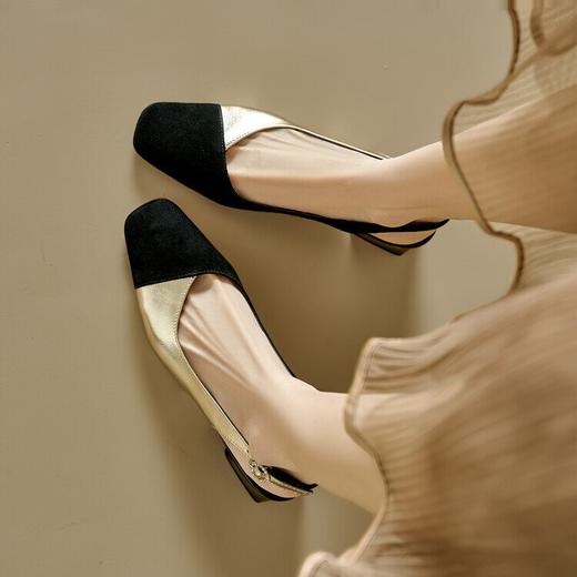 【预售5天】极简风~真皮拼色包头凉鞋女2025夏气质粗跟后空鞋CFE&3835 商品图3