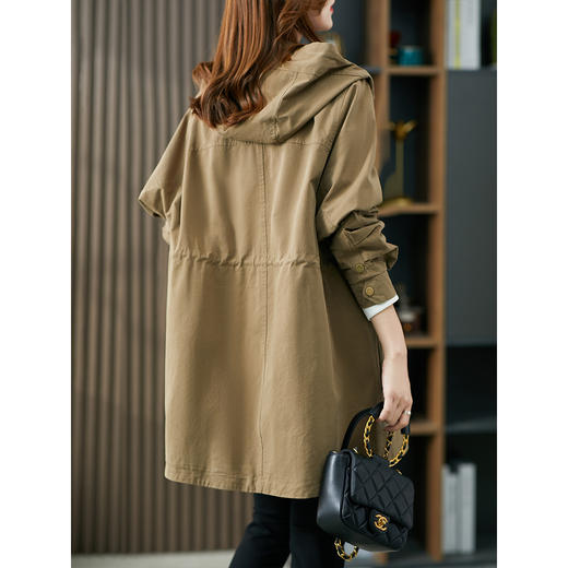 84973原形派克风衣女中长款2024春季新款韩版宽松时尚显瘦复古连帽外套 商品图1