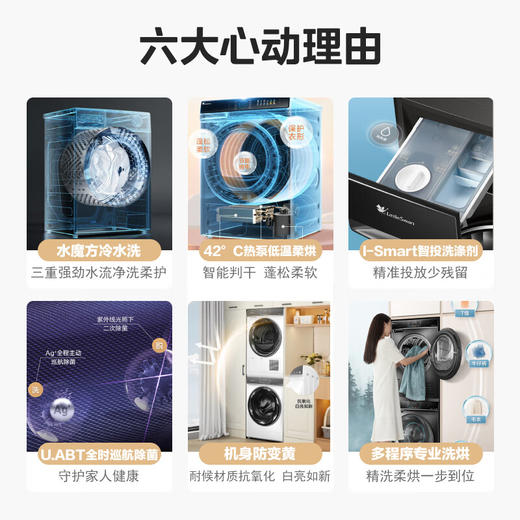 小天鹅（LittleSwan）水魔方洗烘套装 10KG滚筒洗衣机全自动+热泵烘干机 智能投放 1.1洗净比 白色 TG100VC806W+806 商品图1