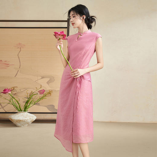 新中式国风肌理暗纹提花搭片改良旗袍女夏季镂空连衣裙V1941713 商品图3