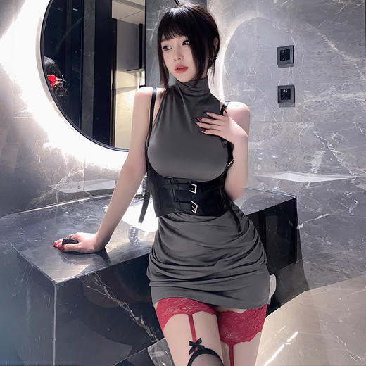 霏慕 辣妹可掀露胸高领包臀裙6357 纯欲制服短裙套装紧身连体衣性感情趣内衣夫妻刺激制服性感睡衣浴睡袍 商品图7