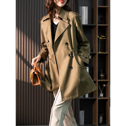 85618原形卡其色西装领风衣外套女2024春季新款韩版设计感收腰气质大衣 商品图0