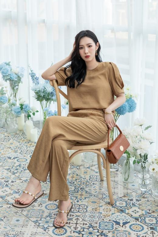 LNNNS 简约气质圆领泡泡袖阔腿裤套装 13086 商品图0