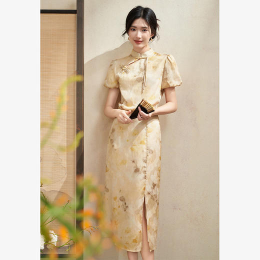 西遇新中式印花短袖连衣裙女夏季新款时尚显瘦优雅文艺长裙子D2241888 商品图3