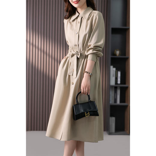 85860原形设计感羊毛衬衫连衣裙女2024春季新款韩版收腰减龄中长款裙子 商品图2