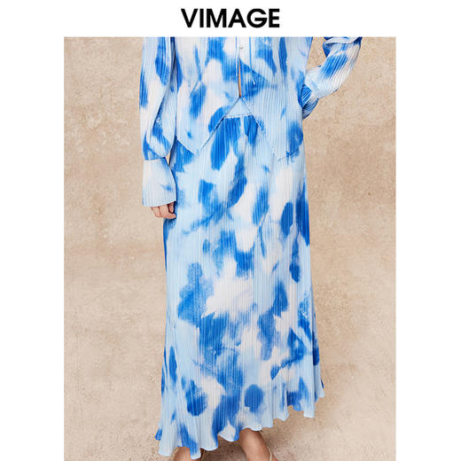 VIMAGE纬漫纪秋季新款高腰晕染印花半身裙V2206801 商品图2