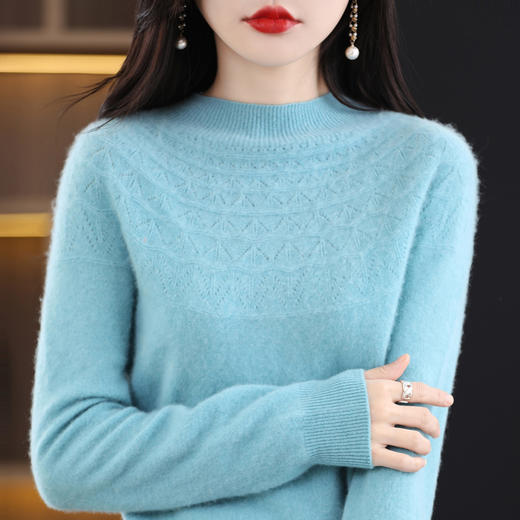 优选丨反季-半高领长袖打底衫女100%羊毛一线成衣镂空外穿XKD105 商品图1