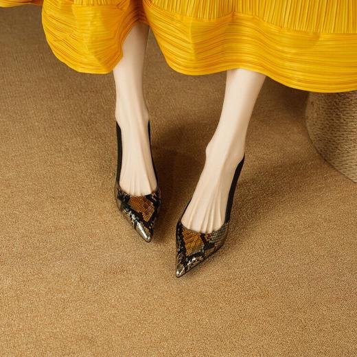 【预售7天】法式金色尖头细跟高跟鞋，拼色蛇皮纹牛皮气质单鞋XKDY（QS）&9111 商品图1