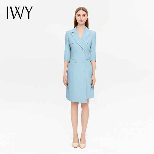 IWY/蓝色西装连衣裙七分袖袖高级气质主持人播音艺考时尚通勤工装Q14235 商品图4