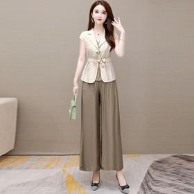 修身时尚小衫+宽松长款休闲高腰阔腿裤大码两件套QYM-OMS-SDA131-L