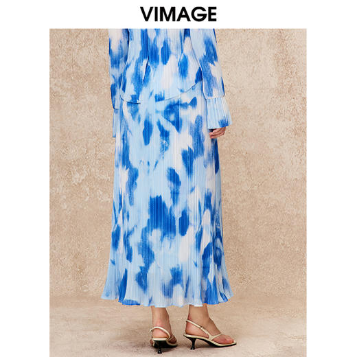 VIMAGE纬漫纪秋季新款高腰晕染印花半身裙V2206801 商品图4