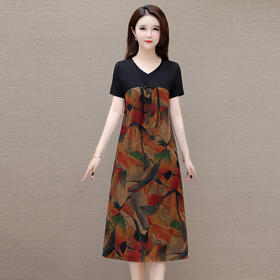 洋气中长款休闲，印花假两件时尚连衣裙QYM-OMS-JCA462-L