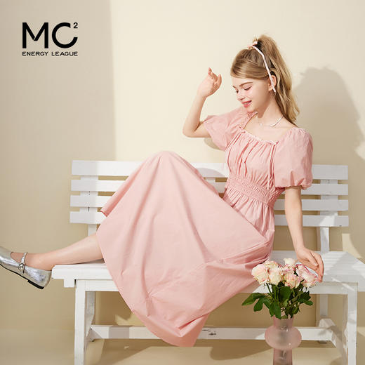 mc2方领双蝴蝶结装饰长款连衣裙女装2024夏季新款甜美减龄风粉色 商品图0
