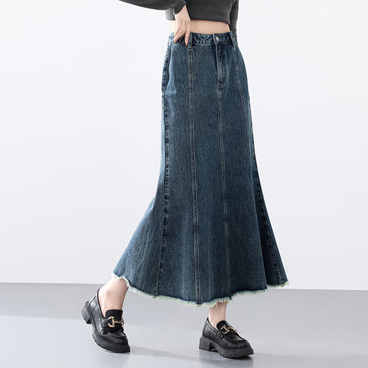 港风复古学院风牛仔半裙女高腰A摆伞裙鱼尾裙半身裙V2541968 商品图3