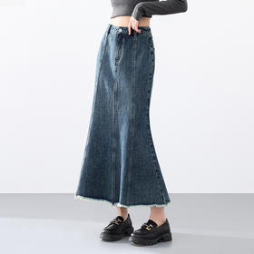 港风复古学院风牛仔半裙女高腰A摆伞裙鱼尾裙半身裙V2541968