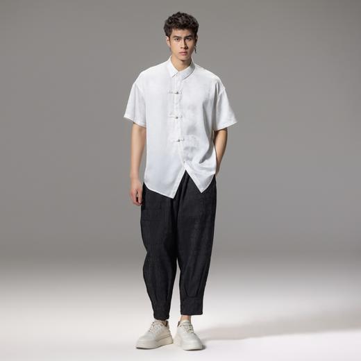 PINLI品立夏季新款新中式盘扣短袖衬衫男提花宽松中国风衬衣B242113084 商品图3