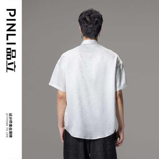 PINLI品立夏季新款新中式盘扣短袖衬衫男提花宽松中国风衬衣B242113084 商品图9