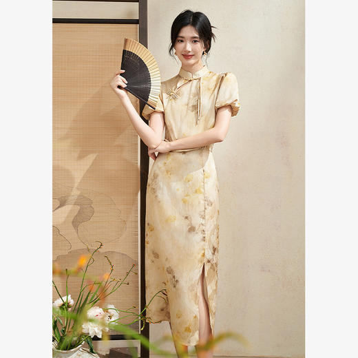 西遇新中式印花短袖连衣裙女夏季新款时尚显瘦优雅文艺长裙子D2241888 商品图0