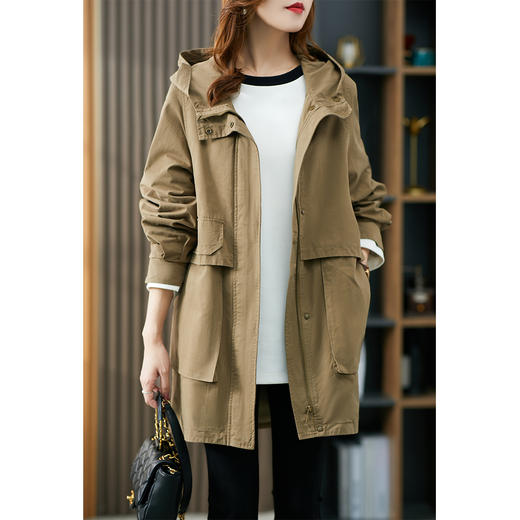 84973原形派克风衣女中长款2024春季新款韩版宽松时尚显瘦复古连帽外套 商品图2