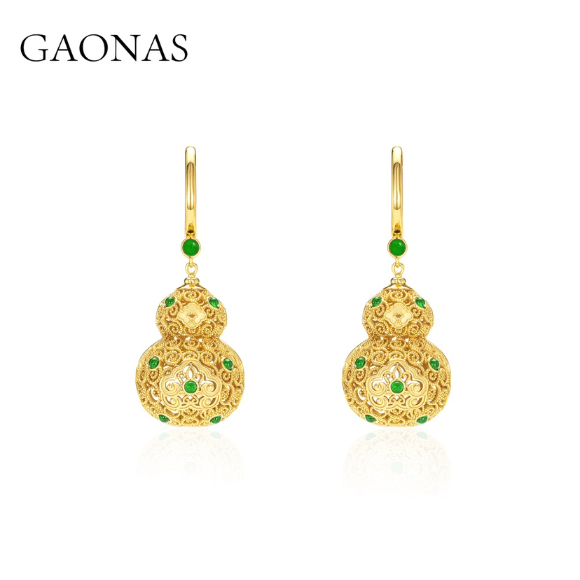 GAONAS  国潮金色掐丝葫芦大气耳环 10600EGO