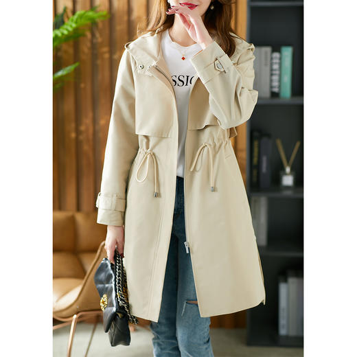 68599原形中长款连帽风衣女2024春季新款韩版收腰显瘦设计感小众外套 商品图4