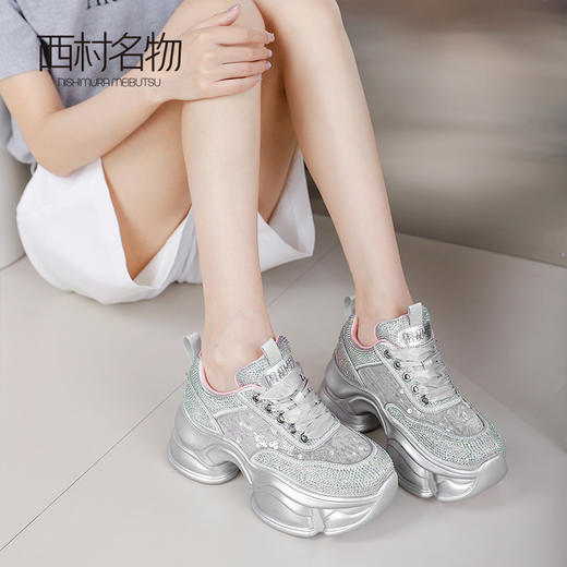 西村名物2024夏季新品百搭休闲厚底增高亮片老爹鞋时尚休闲运动鞋T24CM38321 商品图2