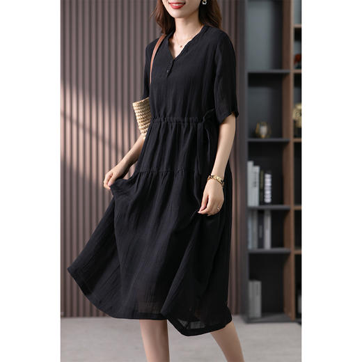 85856原形设计感苎麻V领连衣裙女夏2024新款韩版宽松高腰长裙子高级感 商品图2